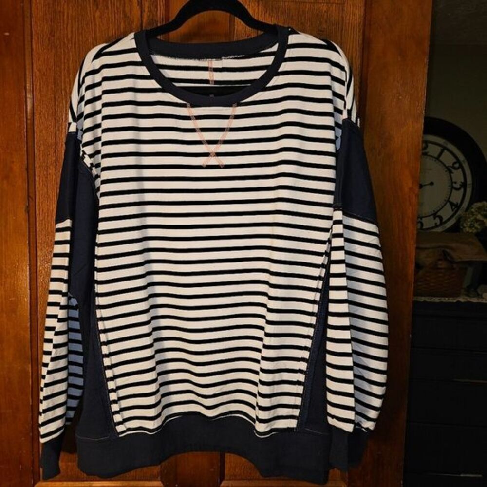 New Women's Colorblock Striped Light Sweater XL | Round-Neck Long Slv Casual Top